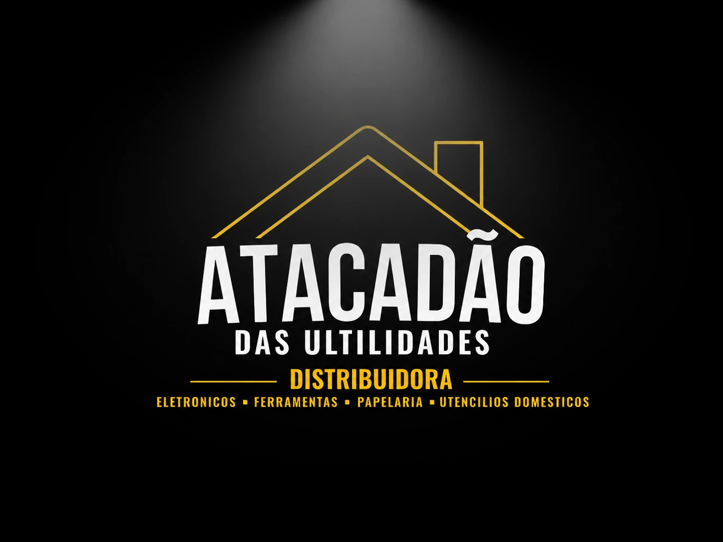 Identidade visual do Atacadão das Utilidades em preto, branco e dourado