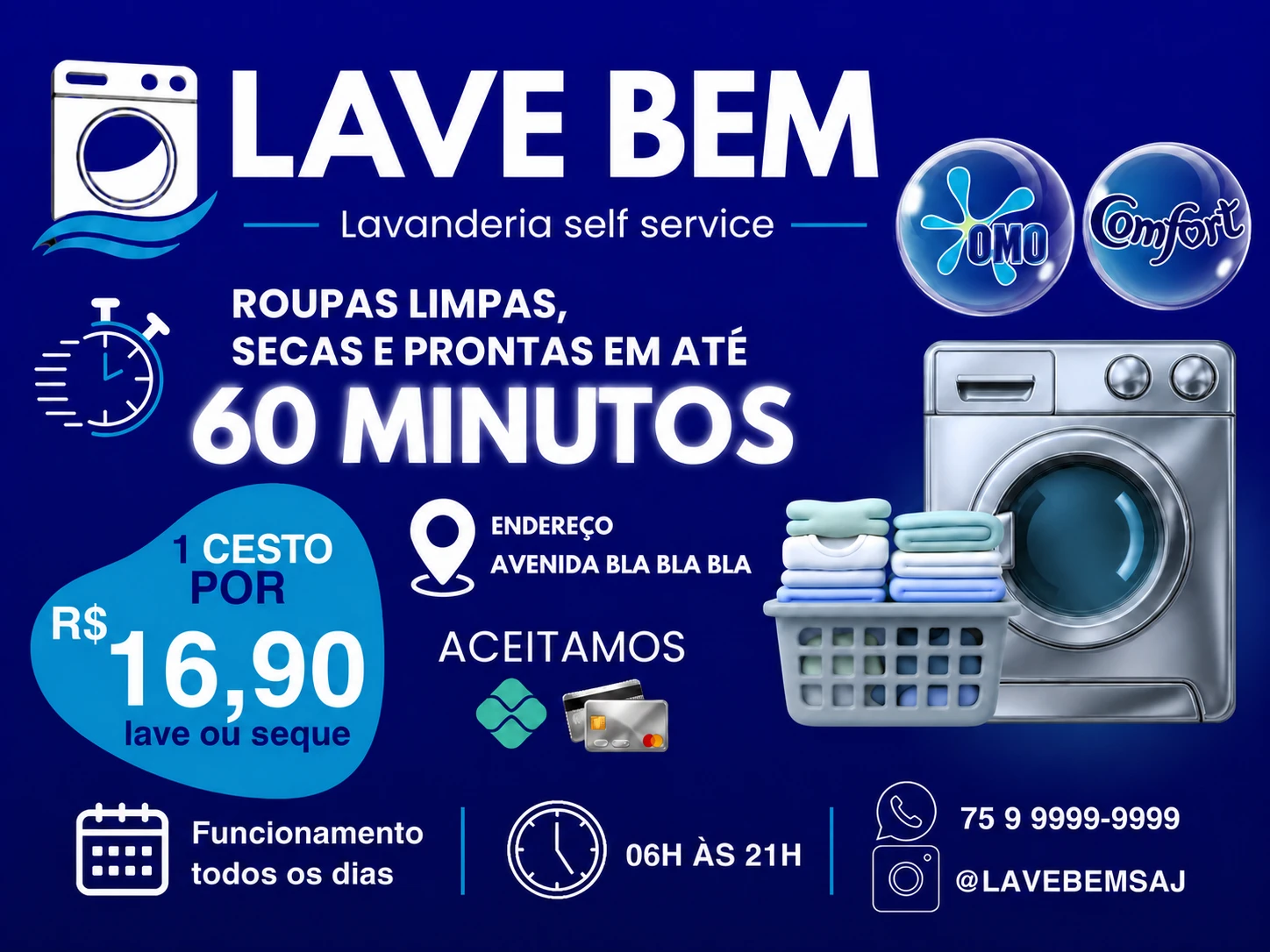 Arte da Lave Bem divulgando lavanderia self-service