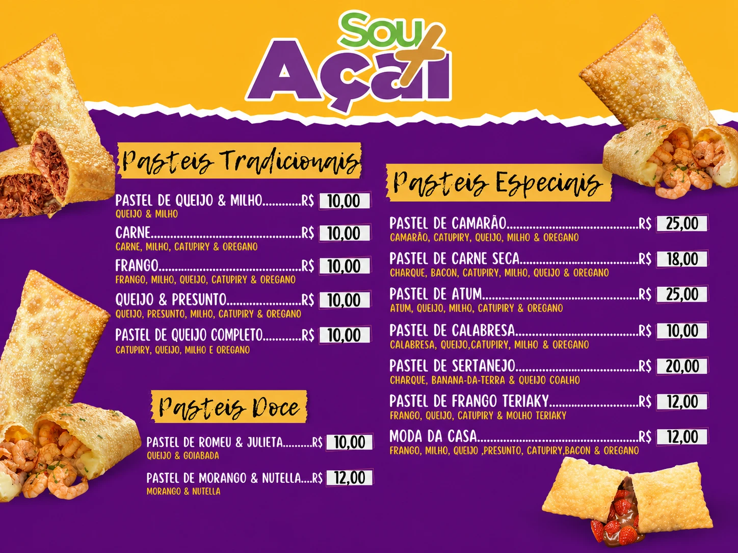 Cardápio da Sou + Açaí com sabores, ingredientes e preços